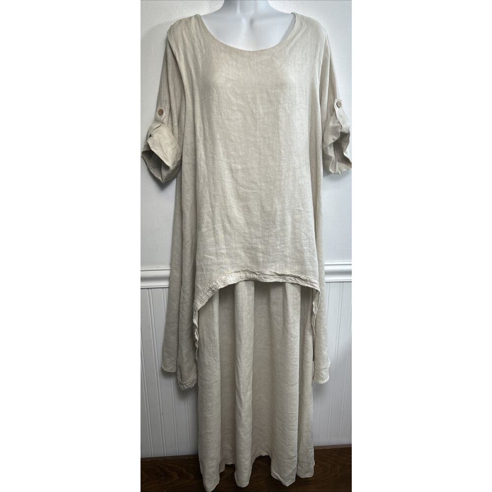 100% Lin Blanc Linen Maxi Dress 42/44 / L Italy Lagenlook Boho 2 Piece Look